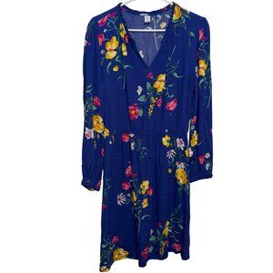 Old Navy Womens Floral Print Blue Long Sleeve V-Neck Dress Size M